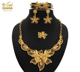 Aniid Wedding Jewlery Sets Flower Biżuteria Nigerian Gold For Woman Indian Bransles Etiopian Jewelry Naszyjnik i kolczyki H1591867