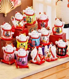 Cartoon Mini Ceramic Ornament Śliczny gruby szczęśliwy szczęśliwy kot machający rękę Maneki Neko Piggy Bank For Home Decor Prezent 11L BB1724880