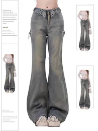 Jeans feminino flare 90s vintage y2k calças de cowboy folgadas harajuku de tamanho emo calças de jeans de jeans de jeans de 2000