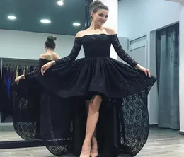 Black Lace High Low Prom Dresses Off Shoulder Long Sleeves Rose Pink Hi Lo Party Dresses Custom Made Evening Gowns9660685
