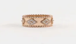 Fourleaf Clover Kaleidoscope Threecolor Ring VC 18K Rose Gold Full Diamond Oficjalna strona internetowa W tym samym stylu z pudełkiem High Fourle3035623