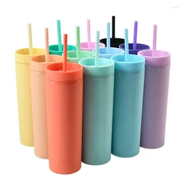 Tumblers 50pcs 16oz Acrylic Skinny Matte Colors Double Wall 450ml Plastic Sippy Cup With Lid Straws