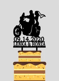 Andra festliga festförsörjningar Personlig motorcykel bröllopstårta Topper Anpassade par Namn Datum Brud och brudgum Ridning MOTORCYC8095749