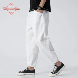 Calça casual de verão 100% algodão homem japonês de calça cortada de calça solta Men 5xl 240423