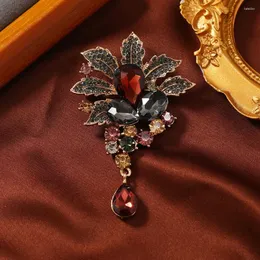 Brooches Retro Luxury Crystal Coconut Tree For Woman Zircon Flower Corsage Female Coat Suit Pins Party Office Jewelry Gift