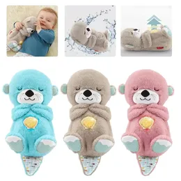 30cm Soothen Snuggle Otter Toy Schlummer Otter Infant Little Lamb Breathing Baby Sleep Music Appease Softed Cute Plush Toys 240422