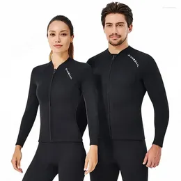 Kvinnors badkläder män Kvinnor Wetsuit Jacket 2mm Neopren Toppar långärmad svartgrå för kajakhuddyk surfdräkt