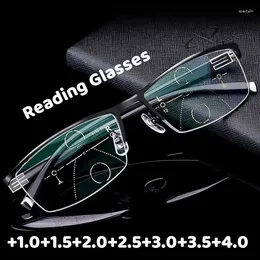 Sunglasses Intelligent Zoom Presbyopic Eyewear Men's Business Half Frame Reading Glasses Anti Blue Light Hyperopia For Elderly