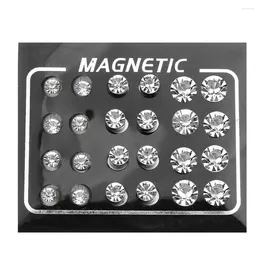 Studörhängen 12pairs/Lot Round Zircon Magnet Earring Rhinestone Magnetic Ear Studs Magic Unisex Lovers Wholesale 4/5/6 mm