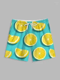 Herr shorts hawaiiansk stil strand för resort pool aktiviteter sommar bekväm casual dragskon citron prins