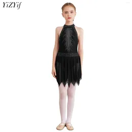 BASSEGGIO RAGAZZE GIURNI Figura Abiti di body skating Abiti di patchwork senza schienale della gonna a maglie asimmetriche Ballet lirico Ballet abito moderno costume da ballo moderno