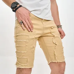 Summer Stylish Ripped Sparcing Men Slim Fit Denim Shorts Street Style Straight Male Jean FivePoint Pants 240430