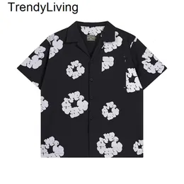 새로운 24SS 디자이너 티셔츠 폴로 폴로 단락 남성 남성 여성 하와이 티셔츠 데님 대형 눈물 짧은 슬리브 스트리트웨어 남성 의류 여름 면화 Tshirt 폴로