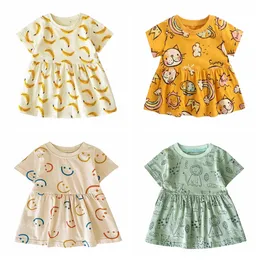 Sanlutoz Short Sleeve Summer Baby Dress Cute Pattern Casual Kids Girls Clothing Cotton 240428