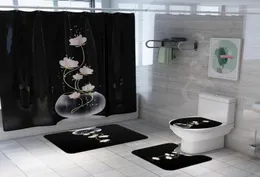 Aesthetic Lotus Shower Curtain Floor Mat 4 Pieces Set Bathroom Mat Toilet Cover Creative Bathroom Curtain Waterproof Partition17918310