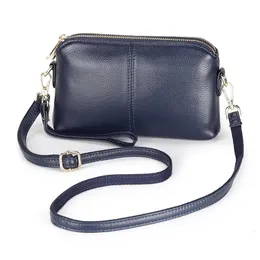 Luxury Genuine Cow in pelle Nera/Blu 5 Colori Piccola spalla Donne Doppia Zipprate Crossbody Borse Messenger Pocket 240419