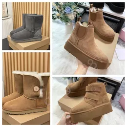 Designer Snow Boots Outdoor Winter Wool Warm Women's Boots Tjocksoled Wool Leather Luxury Women's Snow Boots Bekväm stor storlek 36-41 med låda