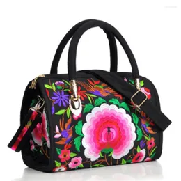 Shoulder Bags National Wind Embroidered Portable Slung Dual-use Drum Bag Canvas Embroidery Flower Travel Handbag