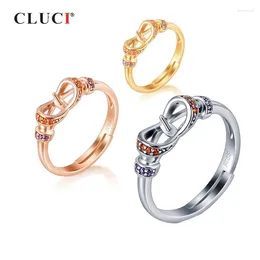 Cluster Rings Cluci Silver 925 Pearl Ring Montering för kvinnors engagemang Sterling Justerbara smycken Zircon SR2202SB