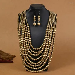 Orecchini di collana set 1Set africano in stile africano multistrato di gioielli in legno girocolli colorati bohémien festa bohémien