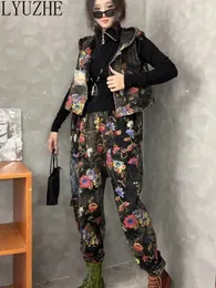Pantaloni da donna a due pezzi lyuzhe indossata con contrasto con olest di denim stampato harem set a due pezzi da donna 2024 primavera autunno abbinamento ZXF984A