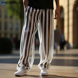 Pantaloni maschili incerun 2024 pantaloni in stile americano a strisce a strisce nightclub per il tempo libero trasparente pantalons s-5xl