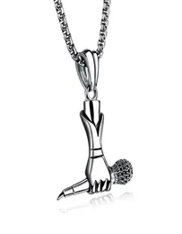 Microfone prateado com colar de mão em aço inoxidável música amante de música cantor vocalista coro rocker star Hip Hop Jewelry302p6325946