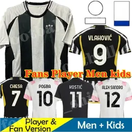 4XL 24/25ユベントスVlahovic Soccer Jerseys Juve Football Shirts Fans PlayerバージョンメンズキッズキットPogba Maglia Di Maria Bonucci Kean juventus 2025 Home Away 3rd