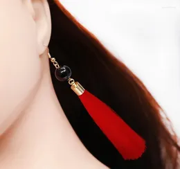 Dangle Earrings Fashion Bohemian Tassel Crystal Long White Red Silk Fabric Pendant Women's 2024 Accessories