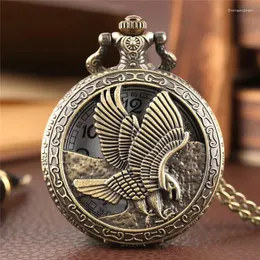 Pocket Uhren Antique Watch Hollow out Eagle Hawk Flügel Bronze Quarz Bewegung Halskette Kette für Männer Frauen Geschenk Reloj