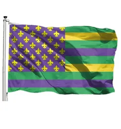 Aucma Mardi Gras Carnival 3x5ft Flags Banners 150x90cm 100d Polyester Fast Livid Color med två mässing GROMMETS3673005