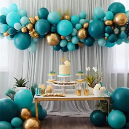 Party Decoration 127 st Set 10 Inch Teal Blue Latex Balloons 32.8ft Aluminium Foil Streamers Dekorationer