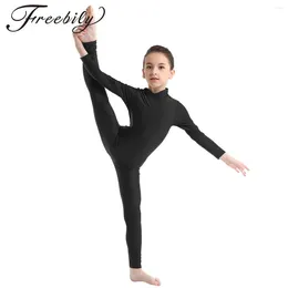 Stage Wear Girls Long Sleeves Full Body Unitard Kids Gymnastics Workout Dancewear Ballet Dance Performance Ballerina Leotard Jumpsuit