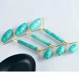 Double Head Natural Turquoise Facial Relaxation Slimming Tool Face Massage Roller Massager för Face Jade Massage Stone2083124