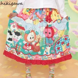 Юбки летняя длинная юбка для женщин мультфильм Принт сладкий jupe мода японская сая 2024 Blusas mujer de moda милая плиссированная плиссированная