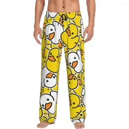 Men's Sleepwear Custom Printed Yellow Cartoon Animal Rubber Duck Pajama Pants Sleep Lounge Bottoms With Pockets