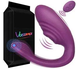 2in1 stimolazione vibratore falso pene falso telecomando wireless femmina ushaped indossando la masturbazione giocattolo sessuale femminile vibratore a GSPOT 66657603