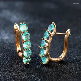 Backs Earrings Female Cute Green Stone Gold Color Clip Round Crystal White Zircon Wedding Jewelry For Women