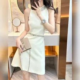 Casual Dresses 2024 Summer Elegant Ladies Sleeveless Dress Light Luxury Diamond Birthday Party for Women Halter Neck Sexy Mini