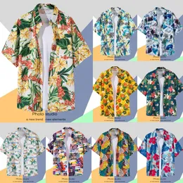 Mens Hawaiian Shirt Retro Printing Single-breasted Beach Short-sleeved T-shirt Summer Holiday Masquerade Mens Clothing 240428