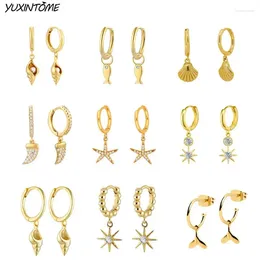 Hoopörhängen Vintage Gold Earring 925 Sterling Silver Ear Needle Shell/Conch/Starfish Pendant For Women Fashion Wedding Jewelry