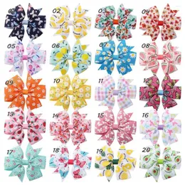Hair Accessories 60 Pcs/Lot Spring Summer Floral Print Ribbon Bow Baby Clips Sweet Hairpins Girls Holiday Gift