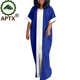 Party Dresses African Women Long Robes Traditional Half Sleeve V-neck Loose Muslim Clothes Dashiki Lady Dress Causal Evening Church A2325011