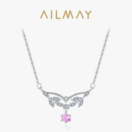 Hängen ailmay 925 Sterling Silver Lucky Pink Zircon Water Drop Design Pendant Halsband för kvinnor Fina smycken 2024 Bijoux gåvor