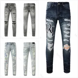 Herrkvinnor Designers Jeans Ejressed Ripped Biker Slim Straight Denim For Men mode Jeans byxor Mans mager jean baggy jeans cyklist svart blå jean motorcykel