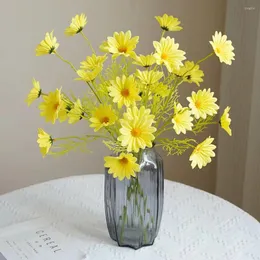 Dekorativa blommor 6st konstgjorda blommor pu tusen solros krysanthemum gren hem bord dekor bröllop blommor arrangemang po props