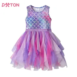 Dxton Summer Dieveless Dresses для девочек нерегулярные тюльские детские платья принцесса платье русалки на вечерин