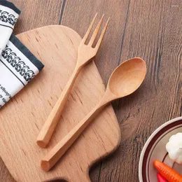 Forks Creative Portable Wood Handle Dessert Kitchen Ice Cream Fork Offensils Wooden Spoon Table