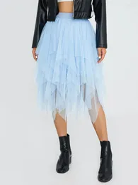 スカートの女性チュールチュチュスカート不規則な裾のソリッドカラーマルチレイヤー弾性プリンセスメッシュビーチパーティーストリートウェア