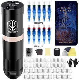 Poseidon Tattoo Pen Set Rotary Wireless Tattoo Machine Комплект CORELESE Мотор высококачественные татуировки для татуировки 240424